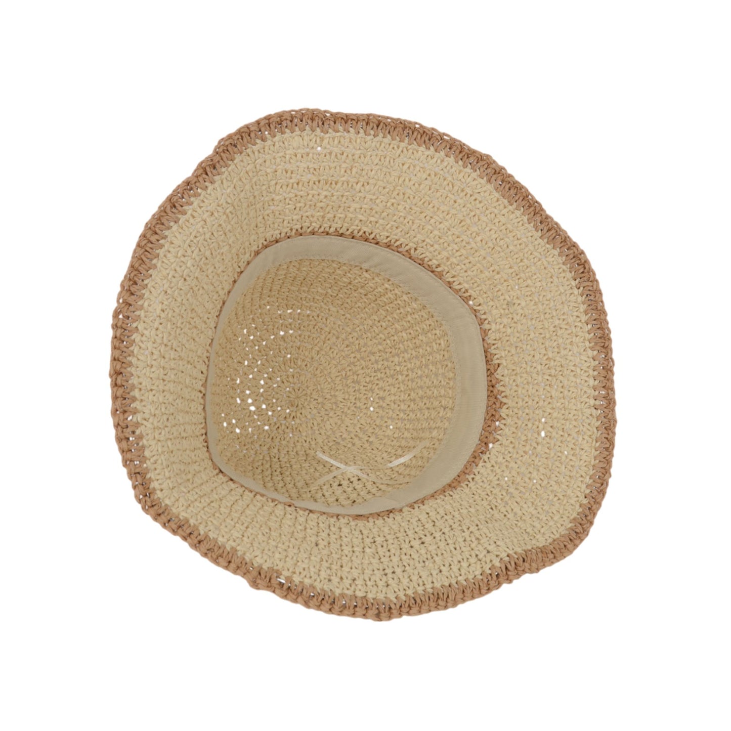 Packable Crochet Straw Bucket Hat with Two-Tone Design Lightweight Summer Sun Hat for Beach Travel Hiking Outdoor Use