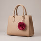 Dark Pink Rose Flower Bag Charm with Gold Tone Dual Clip