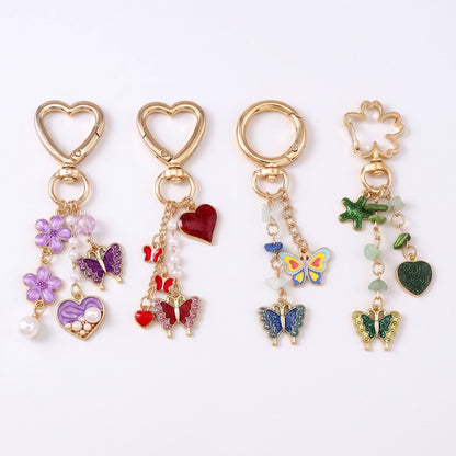 Enamel Butterfly & Floral Multi-Charm Bag Charm Key Chain 4-Piece Set