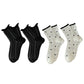 4 Pairs Crew Socks with Black and White Patterns Soft Cotton Texture Heart and Stripe for Flats and Dress Shoes