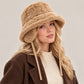 Plush Bucket Hat Removable Ear Flaps Tie Straps Fuzzy Winter Hat