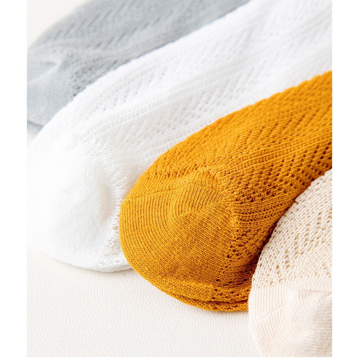 4-Pair Pack Lightweight Mesh Ankle Socks with Striped Cuffs Breathable Knit Texture