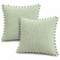 2 Pack Double Sided Corduroy Throw Pillow Covers 18 x 18 Inch with Pom Pom Trim