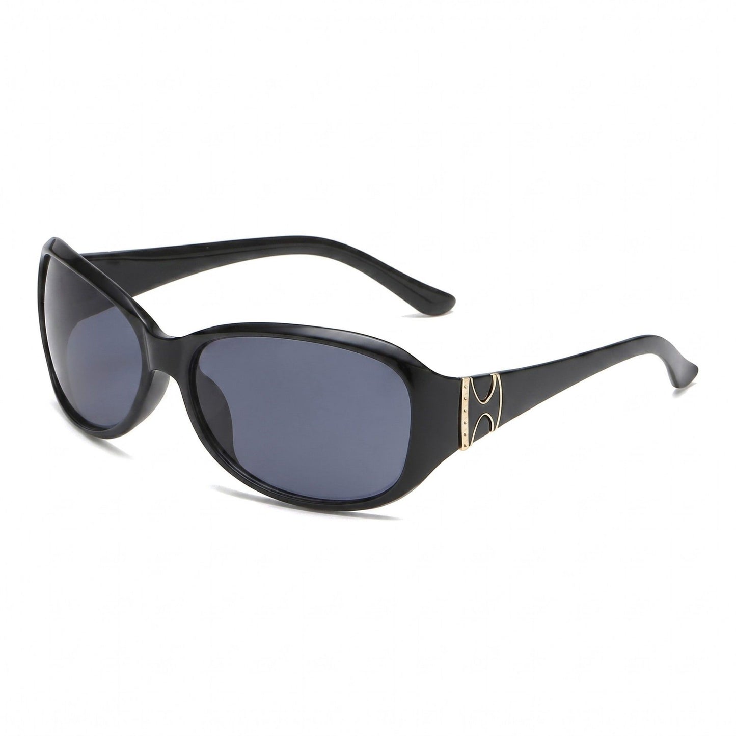 Oversized Square Frame Sunglasses with Dark Lenses and Gold Accent Temples
