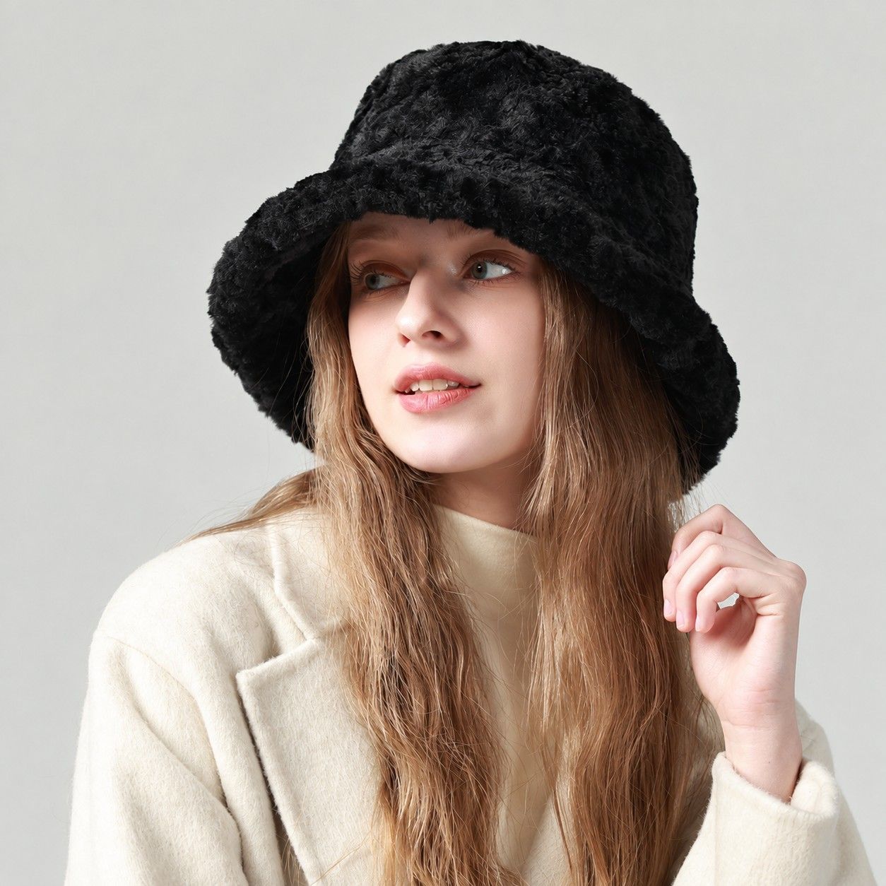 Plush Bucket Hat Soft Fuzzy Teddy Winter Casual Fashion Hat