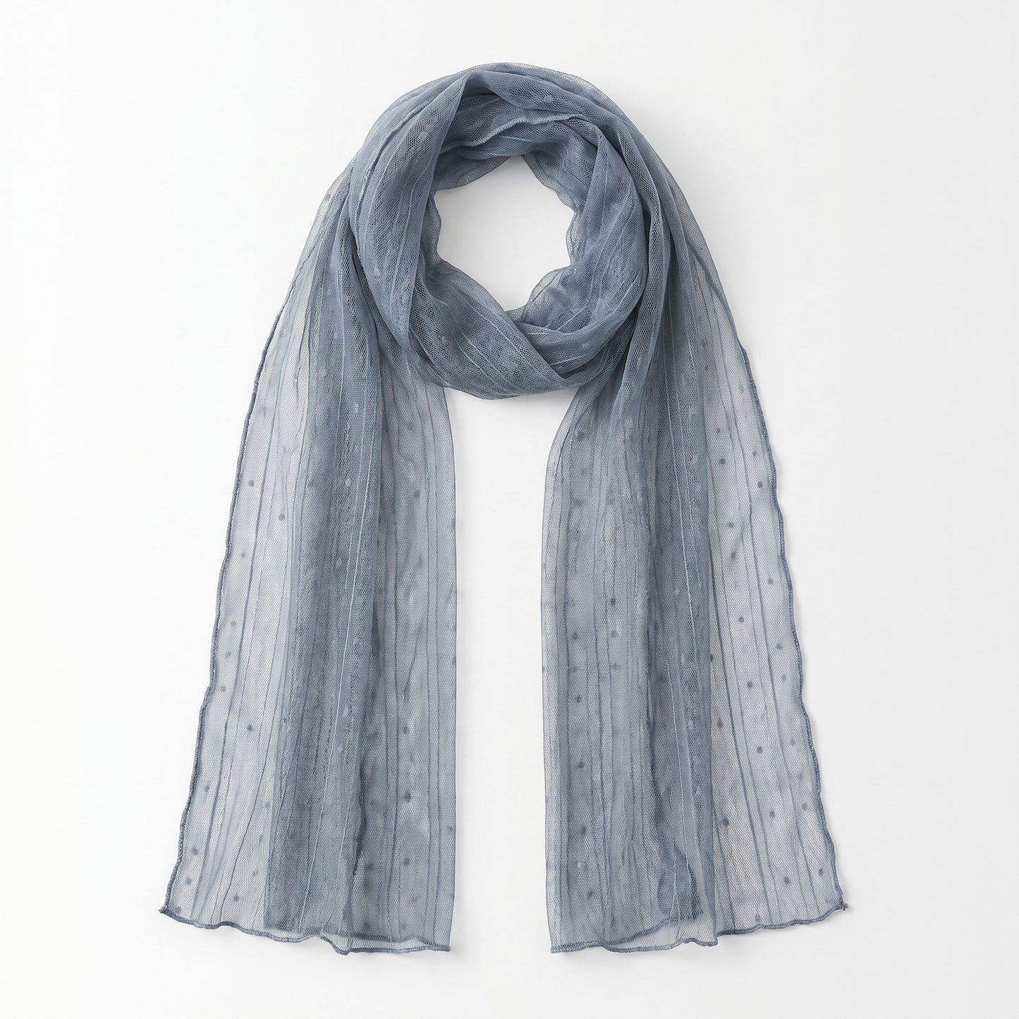 Sheer Crinkle Skinny Scarf with Raised Dot Texture and Long Neck Tie Design
