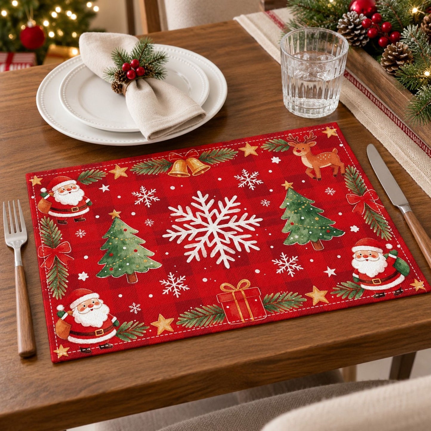 Christmas Placemats Set of 4 Red Holiday Table Mats 11.8 x 17.7in