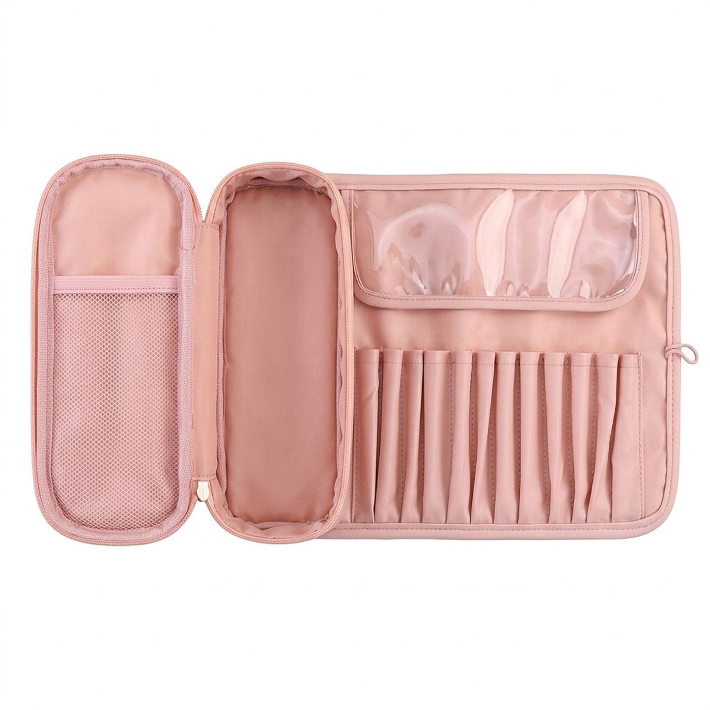 Travel Makeup Brush Organizer with Zippered Pouch