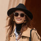 Women Wide Brim Fedora Hat with Gold Chain Band