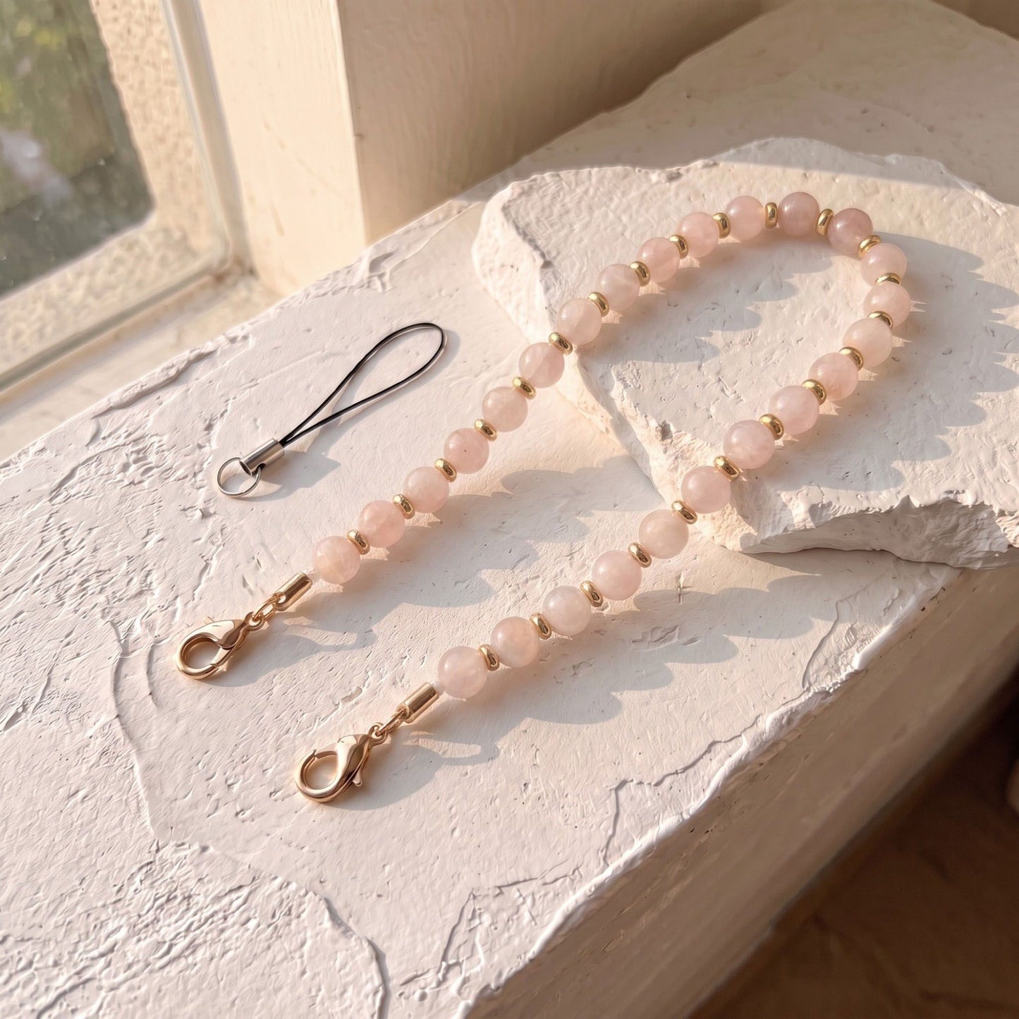 Beaded Wrist Strap with Clasps for Phones and Bags