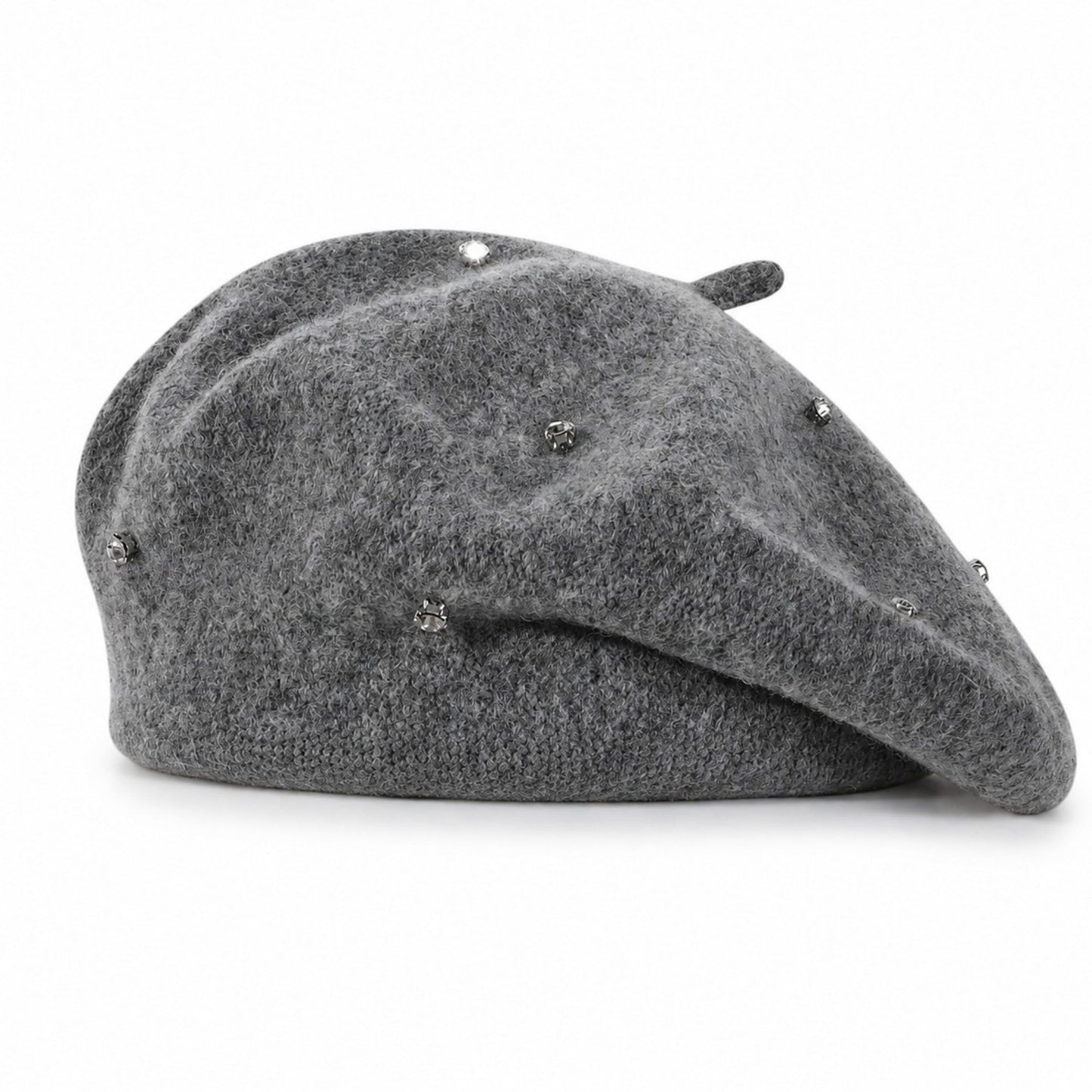 Rhinestone Studded Knit Wool Beret