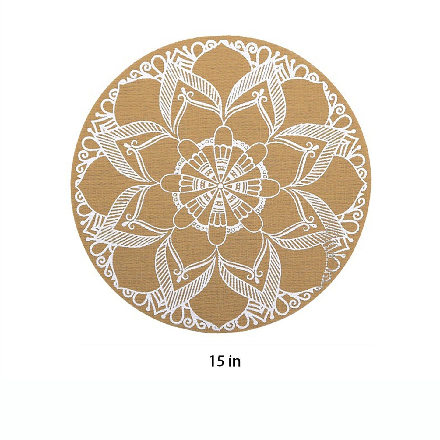 4 Piece Mandala Placemat Set Metallic PVC Heat Resistant Round Table Mats for Dining Table