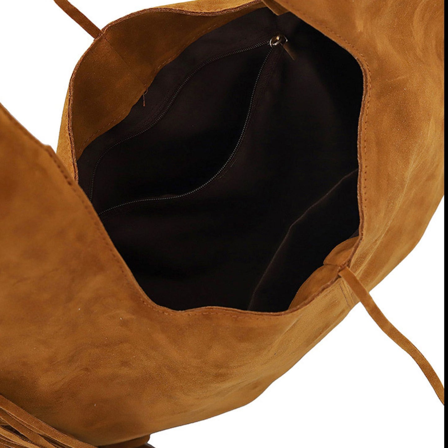 Slouchy Fringe Hobo Shoulder Bag with Tie Closure and Inner Pockets