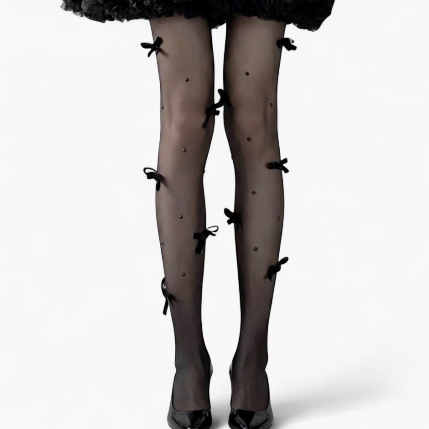 Sheer Tights with Bow Accents and Polka Dot Embellishments