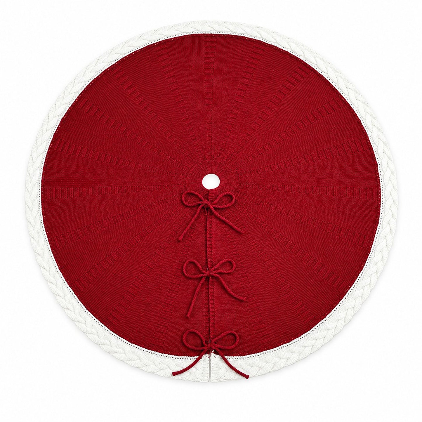 Cable Knit Trim Christmas Tree Skirt with Tie Closure