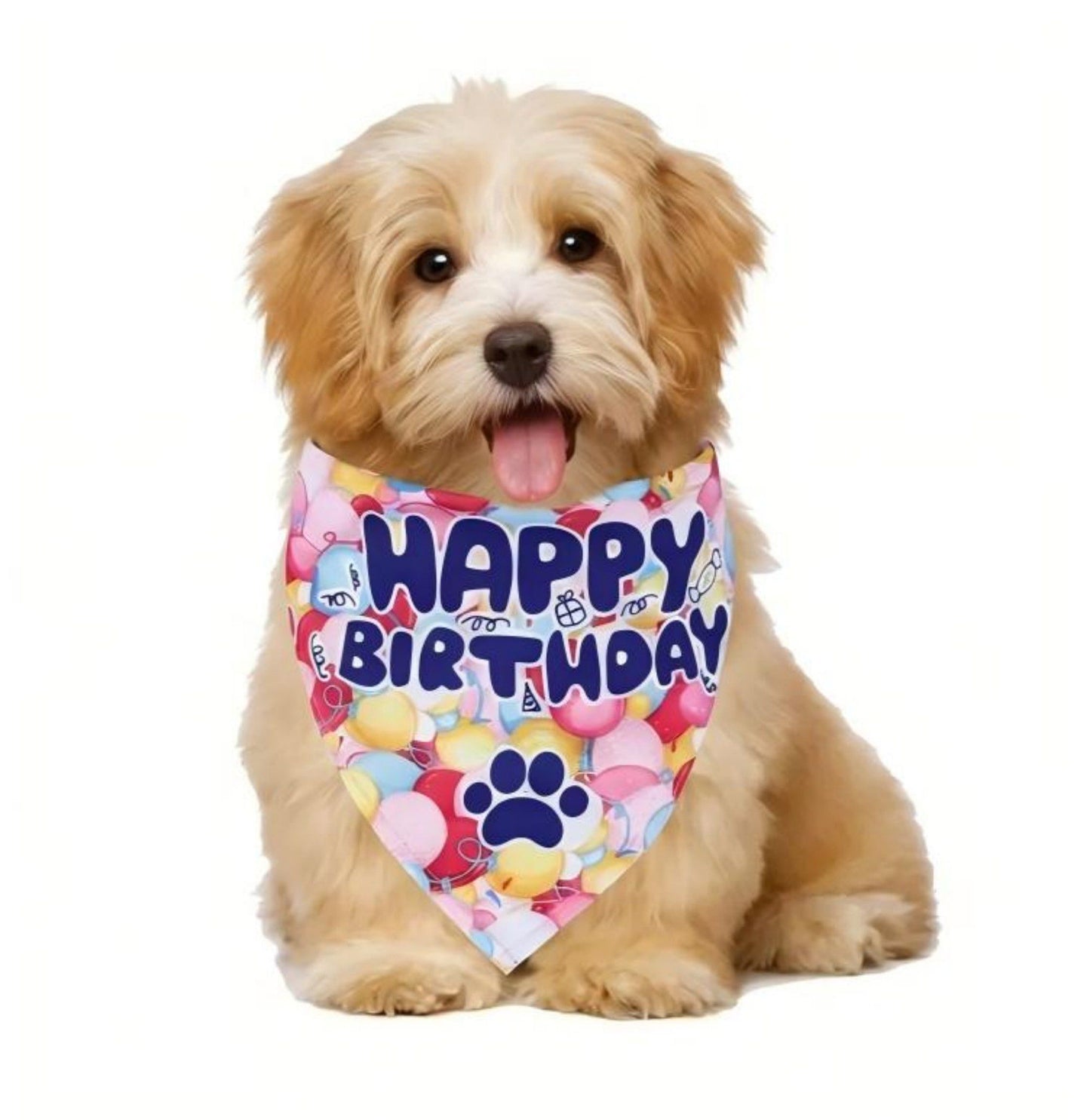 Pet Bandana Collar Soft Adjustable Birthday Print Scarf with Heart Pattern Tie Closure Neckwear