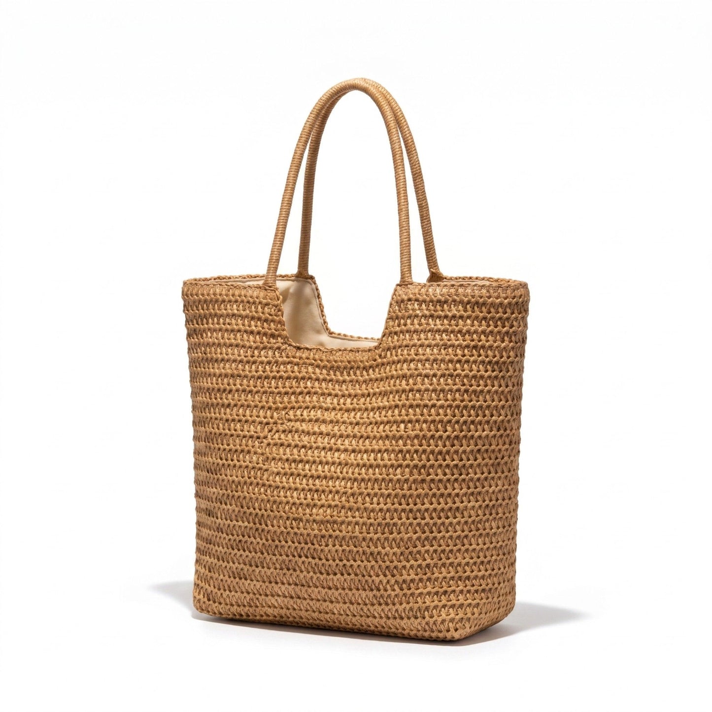 Woven Straw Tote Bag with Shoulder Straps Lightweight Crochet Knit Everyday Carry Tote Bag