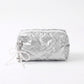 Womens Quilted Bow Makeup Bag with Pearl Charm Cosmetic Pouch