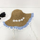Straw Sun Hat with Gingham & Lace Trim