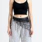 Sheer Mesh Sequin Fringe Hip Scarf Belt Wrap with Asymmetrical Hem 59in