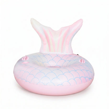 Inflatable Mermaid Tail Pool Float Ring with Backrest Handles Durable PVC Water Float for Pool Beach 43.3x43.3x25.5in