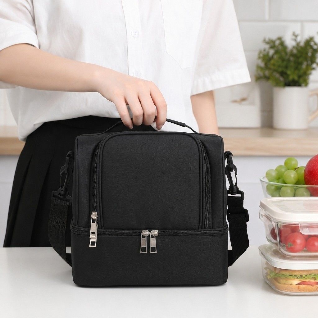 Dual Compartment Insulated Lunch Bag with Adjustable Shoulder Strap