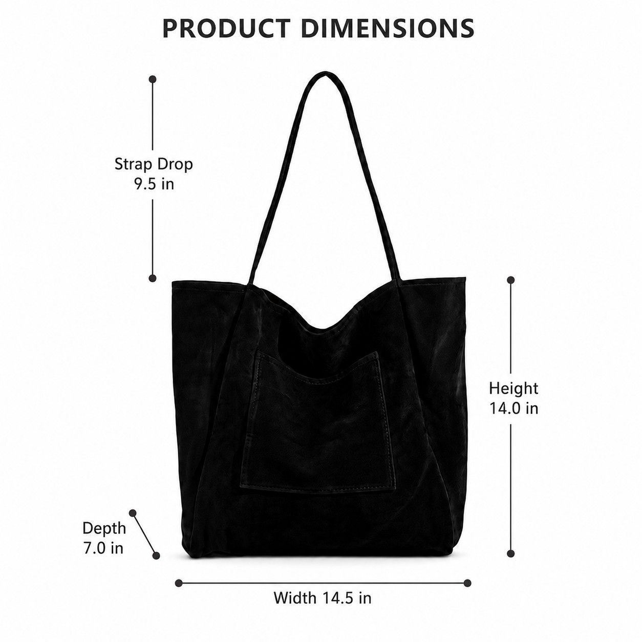 Large Faux Suede Tote Bag with Front Pocket and Double Shoulder Handles