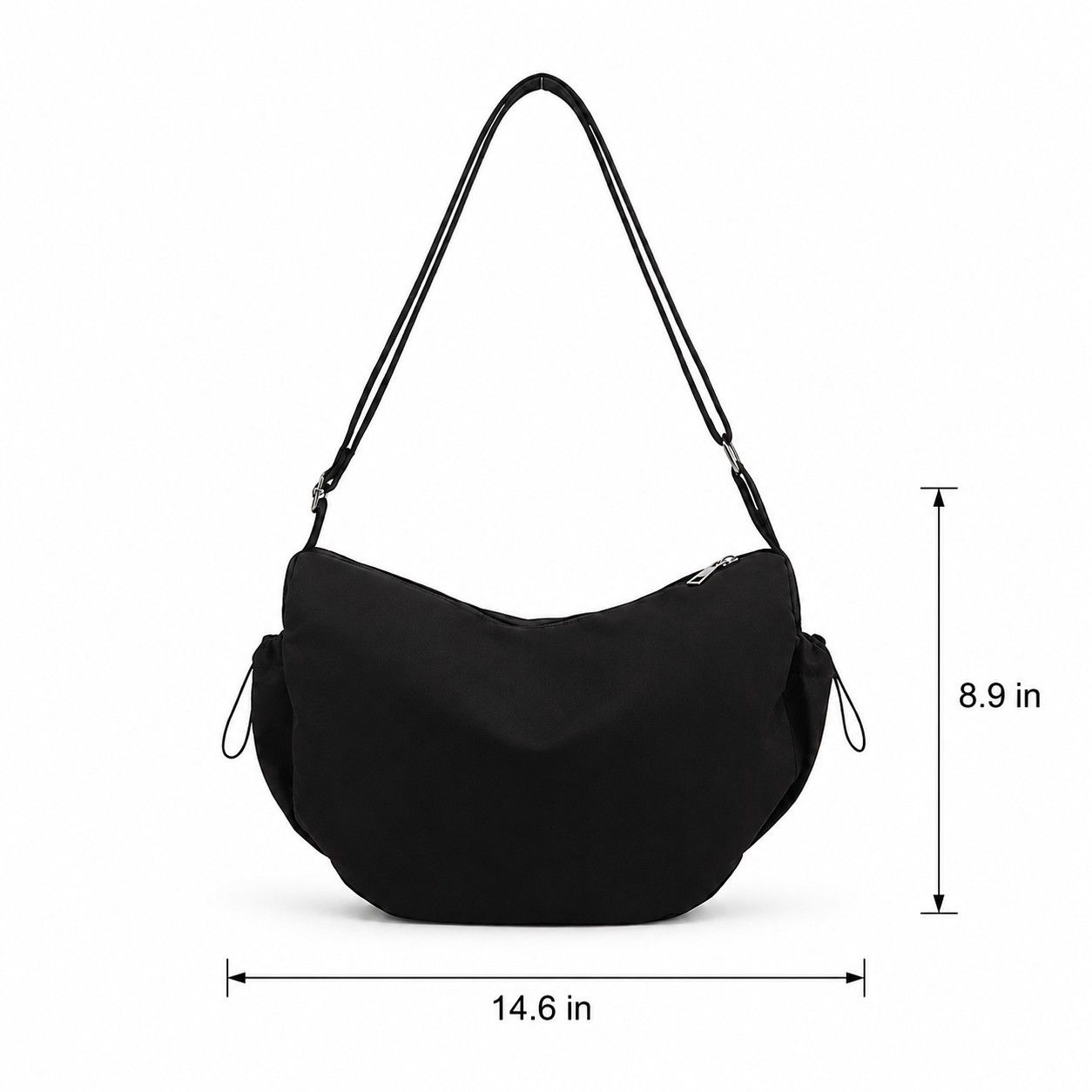 Crescent Crossbody Shoulder Bag with Side Pockets and Adjustable Strap