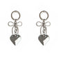 2 Pack Metal Heart Keychain with Bow Accent Clip and Polished Bag Charm Pendant