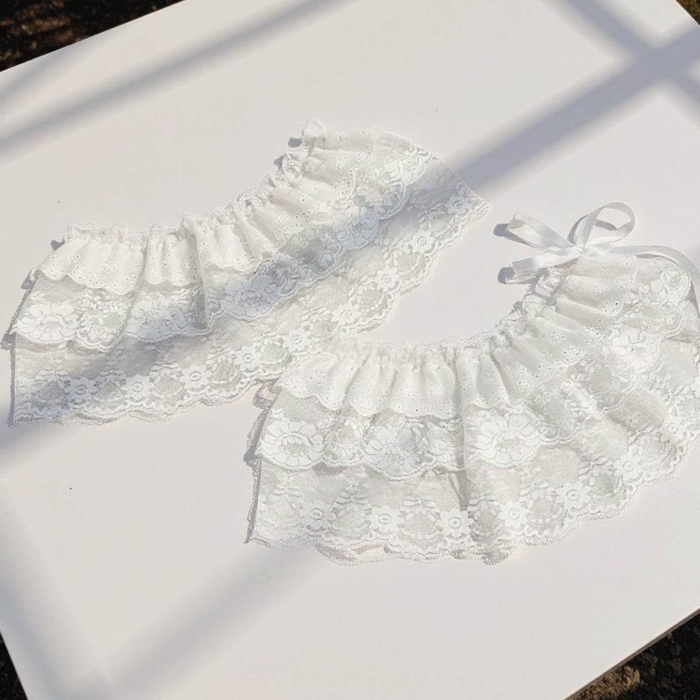 Ruffled Lace Overlay Waist Belt with Scalloped Hem and Ribbon Tie 45.5in