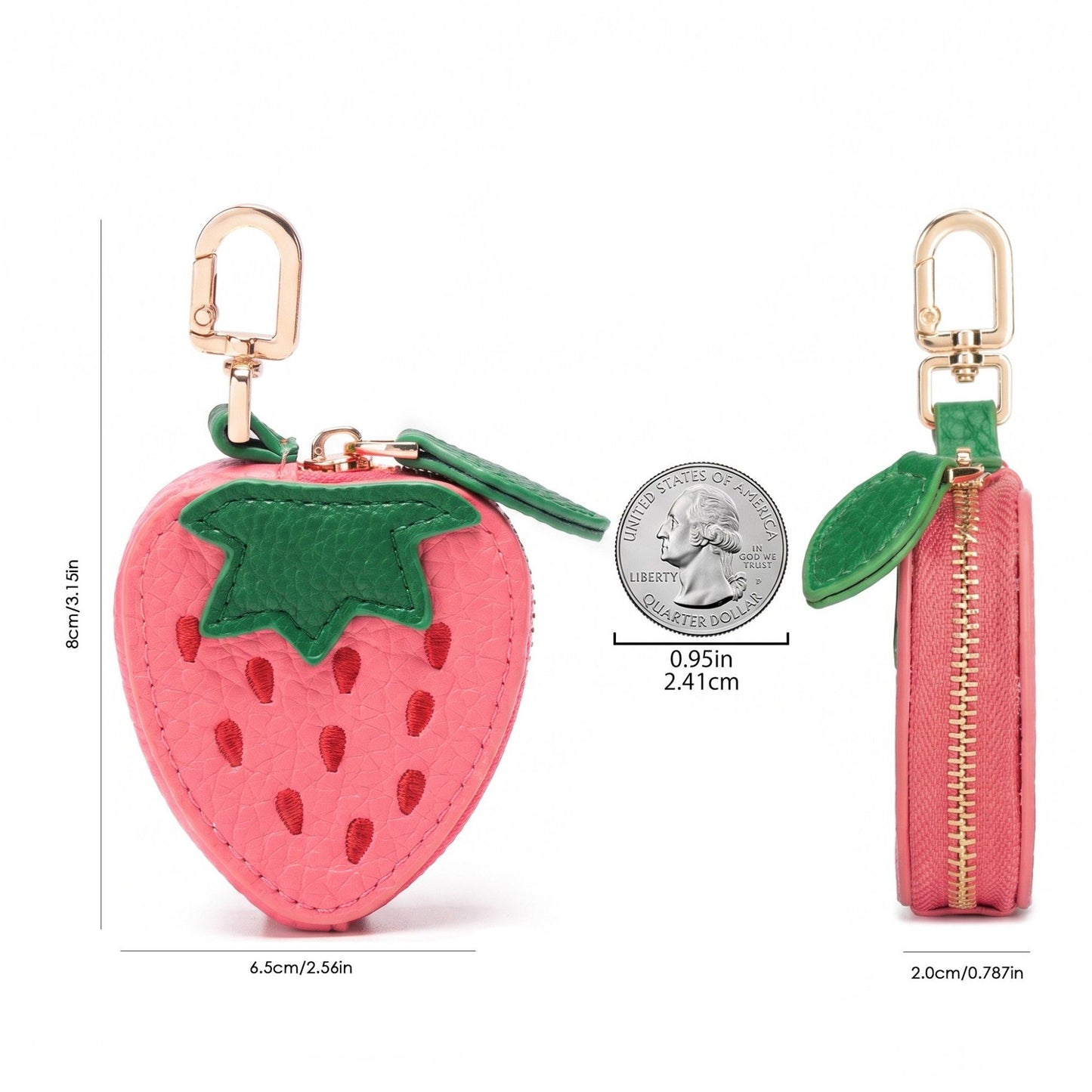 Strawberry Coin Purse Keychain with Zipper and Bag Charm Clip