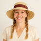 Women's Woven Floppy Sun Hat with Wide Ribbon Knot Detail and Curved Brim