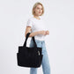 Corduroy Tote Bag Large Capacity Shoulder Bag with Side Pockets and Zipper Closure