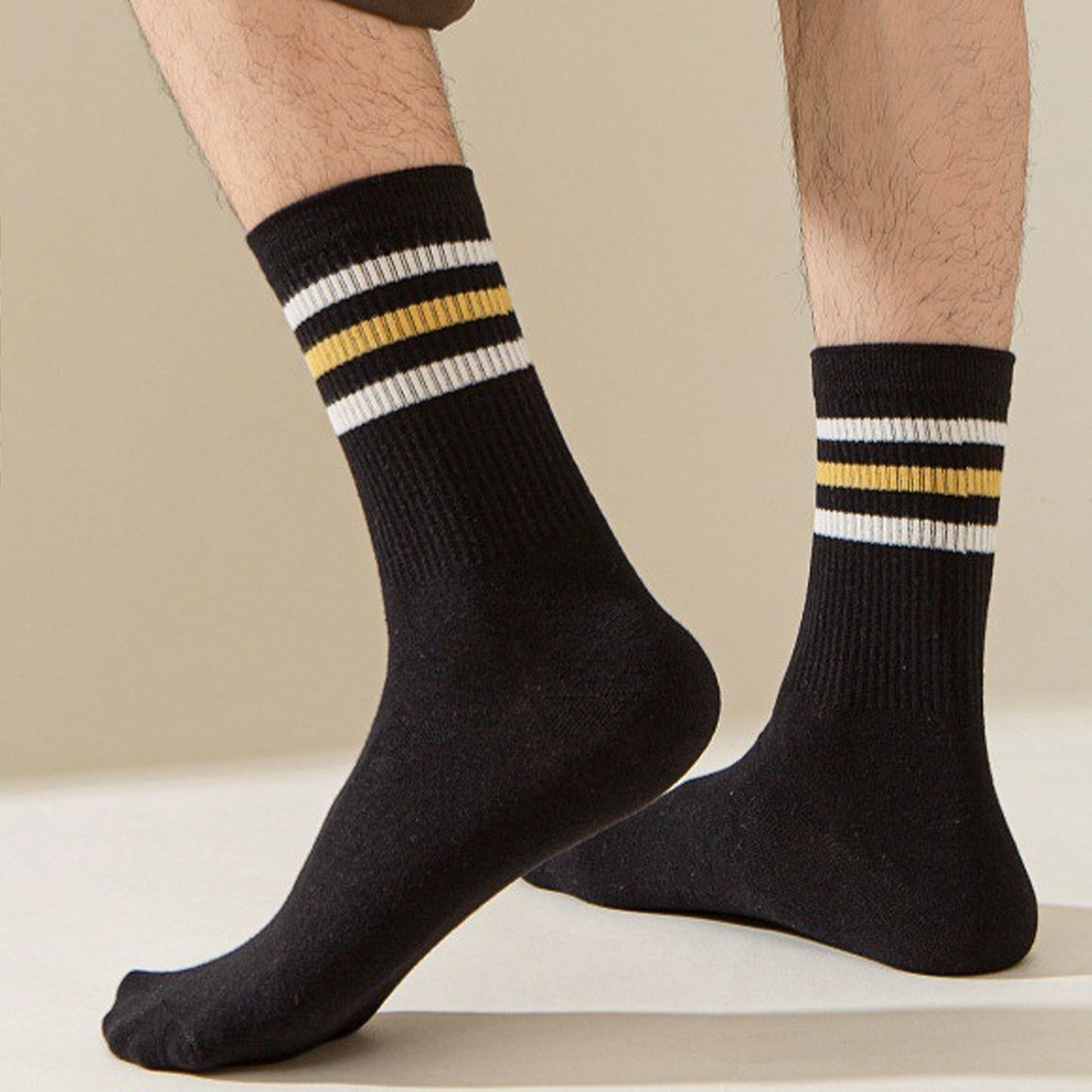 6pk Men's Crew Socks with Striped Cuffs