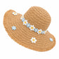 Braided Straw Sun Hat with Floral Applique Trim and Fringe Brim Design
