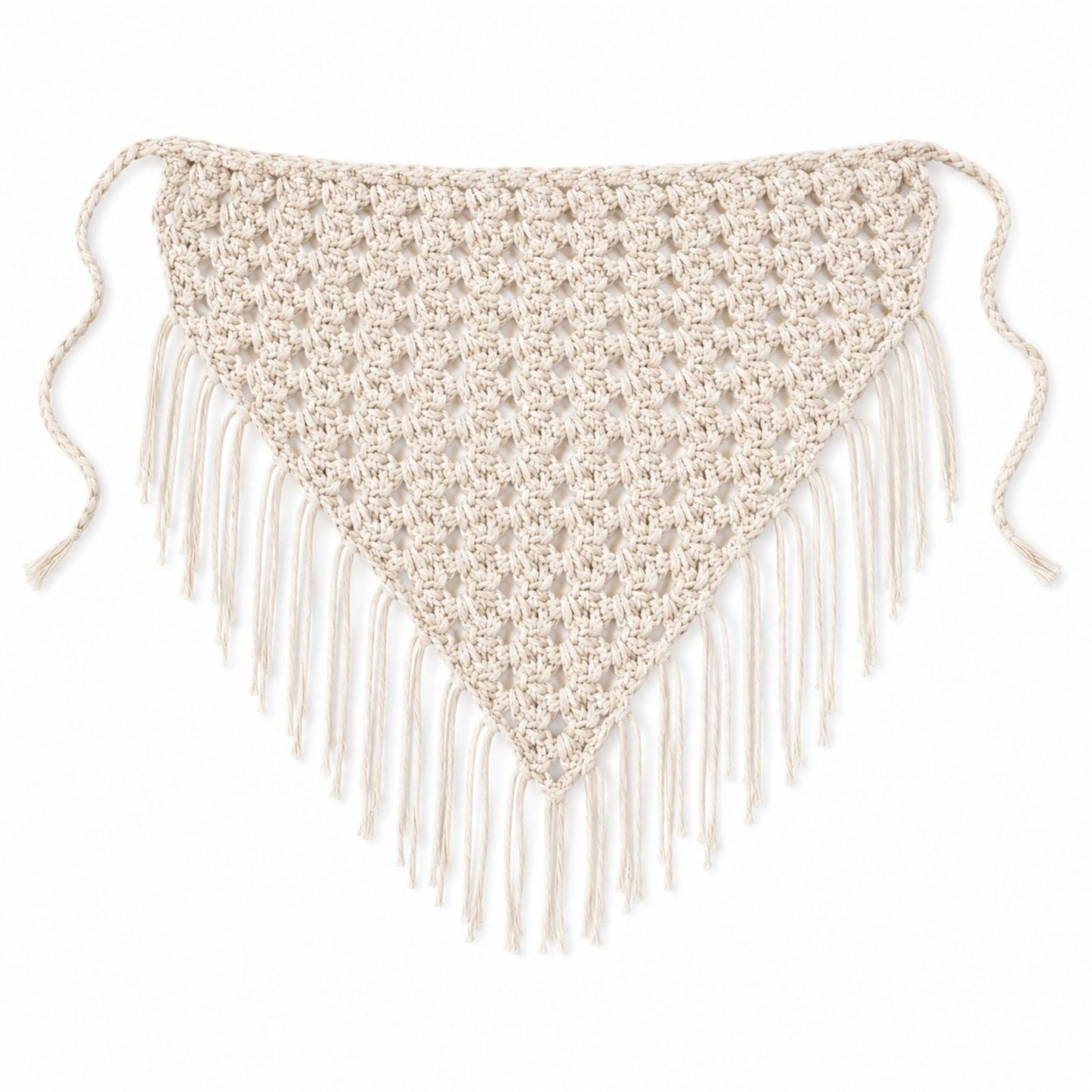 Women's Hand-Knit Fringe Triangle Hip Scarf - Versatile Crochet Tie-on Belt & Headscarf