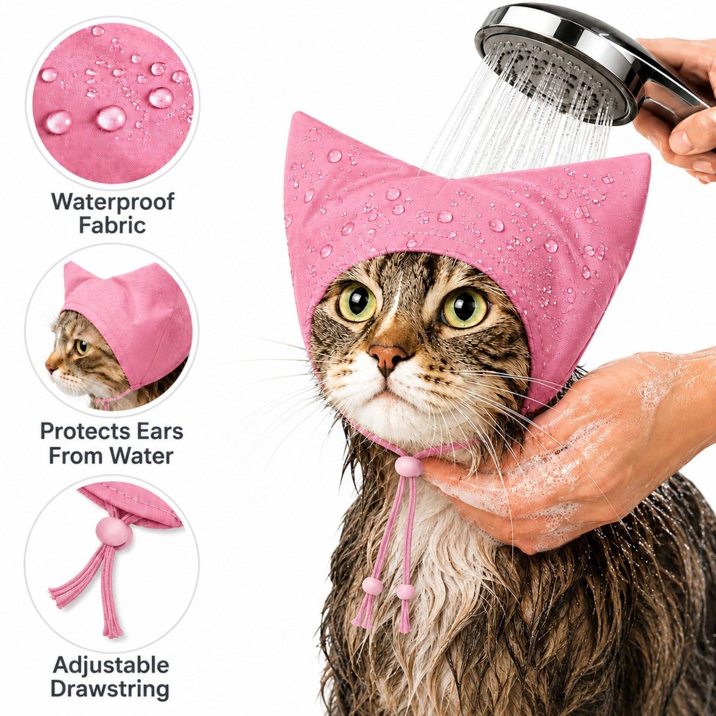 Cat Bathing Hood with Adjustable Drawstring Ear Cover