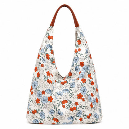 Floral Hobo Shoulder Bag with Soft Slouchy Shape and Wide Strap