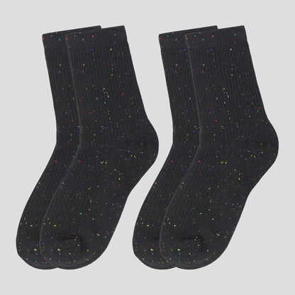 Chic Style Solid Speckled Crew Socks Non Slip Cotton for Casual 2 Pairs 4 Season