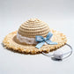 Pet Straw Sun Hat with Lace Trim Bow Adjustable Chin Strap Summer Costume Hat for Cats and Small Dogs