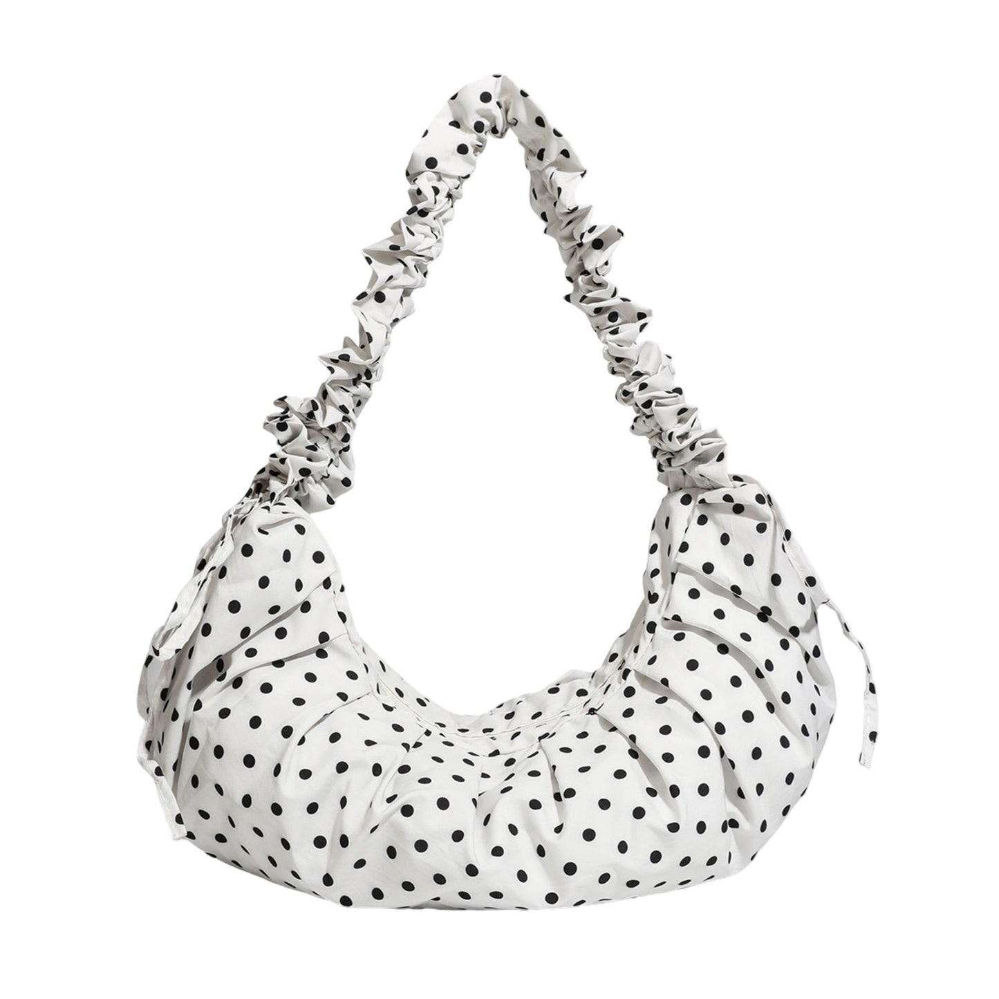 Polka Dot Ruched Shoulder Bag with Soft Slouchy Shape