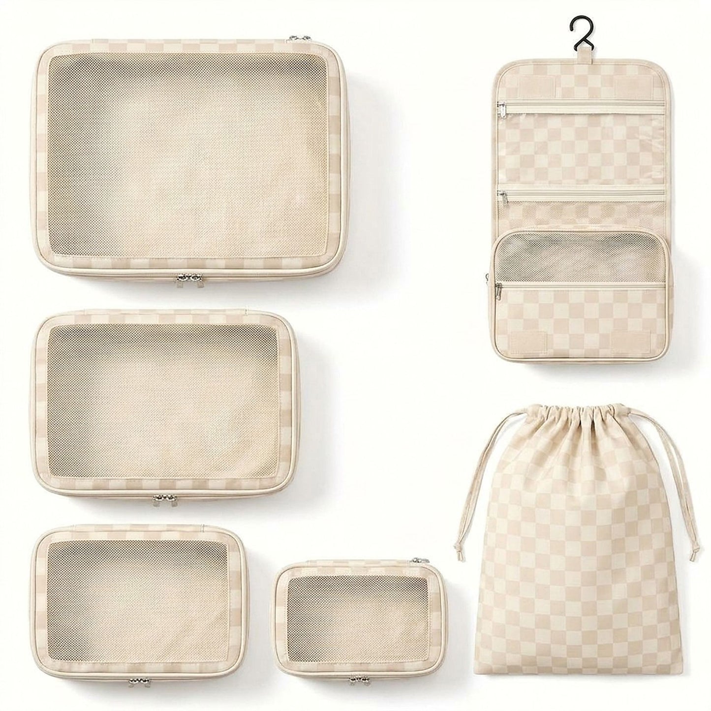 6 Piece Travel Packing Cube Set with Hanging Toiletry Bag
