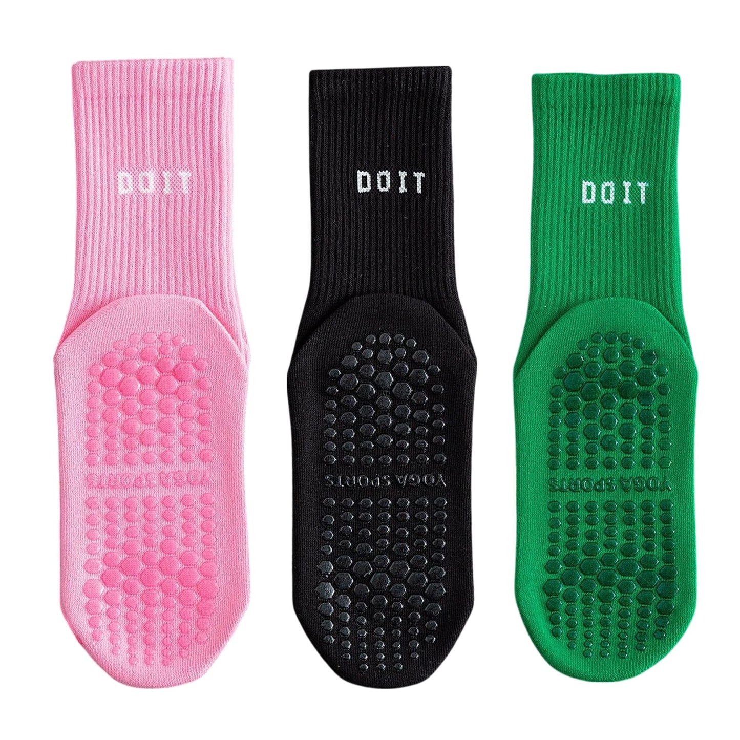 3 Pair Combo Sale Anti Slip Crew Socks with Grip Soles and Ribbed Cuffs in Multiple Color Options
