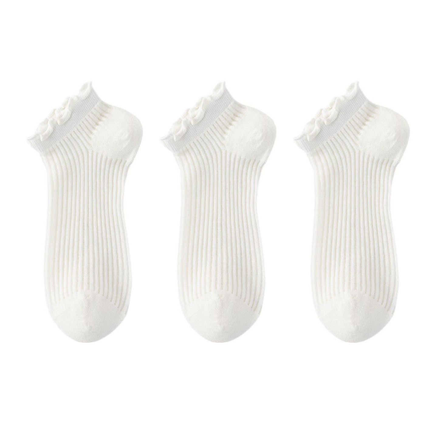 Ribbed Ankle Socks with Ruffle Lettuce Trim Cuff Soft Breathable Knit 3-Pack