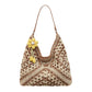 Women's Crochet Woven Hobo Shoulder Bag with Daisy Charm and Lined Interior