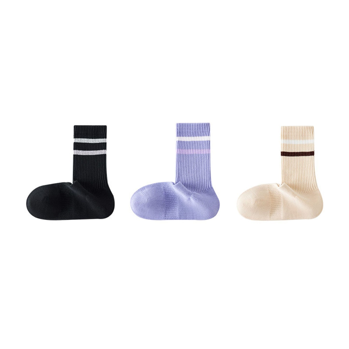 3-Pack Striped Ribbed Crew Socks Soft Stretch Fit Casual Athletic Style