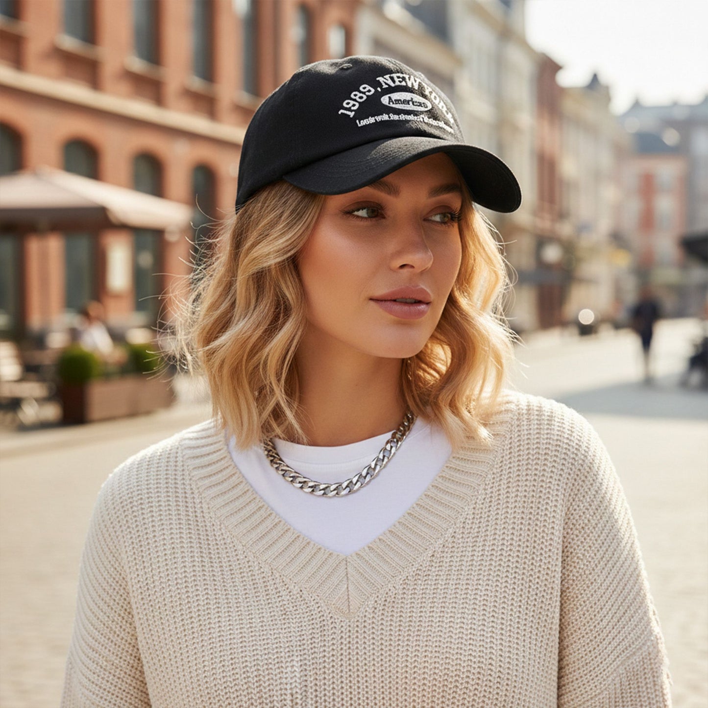 Cotton Baseball Cap with Embroidered Lettering Adjustable Strap Back