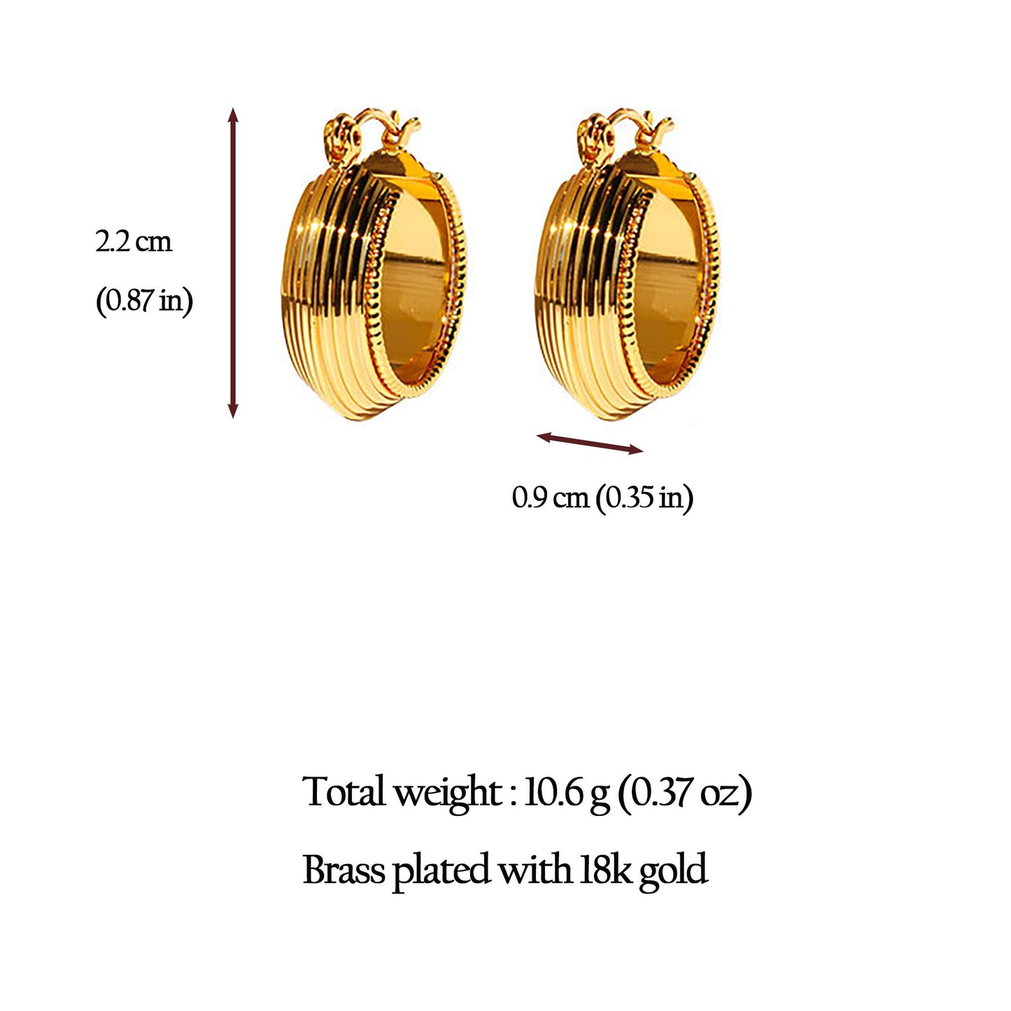 Women's Classic Striped Hoop Earrings - 2.2cm Diameter Hoops