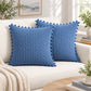 2 Pack Double Sided Corduroy Throw Pillow Covers 18 x 18 Inch with Pom Pom Trim