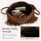 Studded Fringe Shoulder Bag with Adjustable Strap and Zip Closure